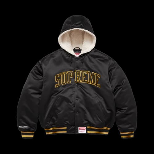 Supreme x Mitchell & Ness Lined Hooded Satin Varsity Jacket 'Black'