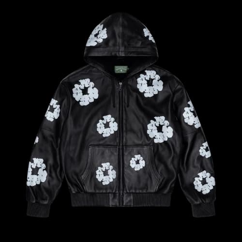 Denim Tears Leather Cotton Wreath Zip Hoodie 'Black'
