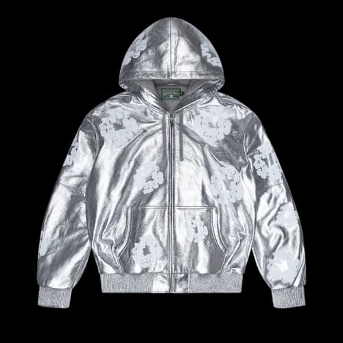 Denim Tears Leather Cotton Wreath Zip Hoodie 'Silver'