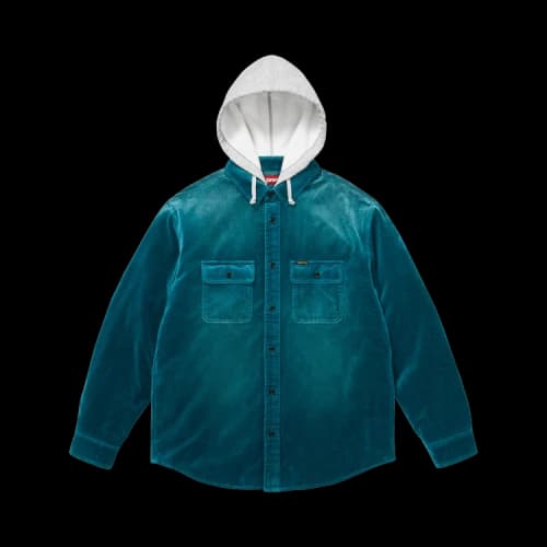 Supreme Quilted Lined Hooded Velvet Shirt 'Teal'