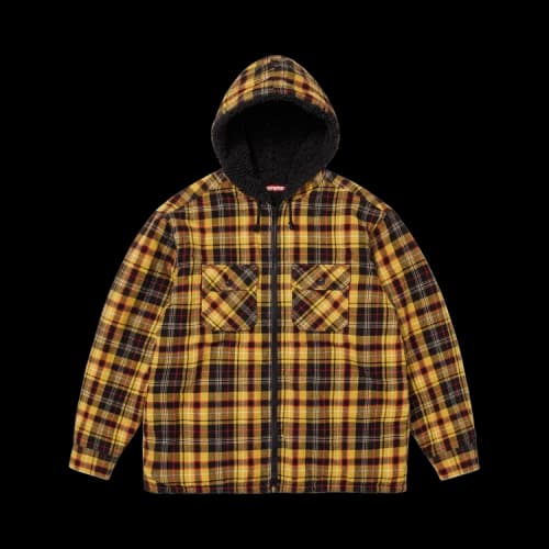 Supreme Lined Zip Up Hooded Flannel Shirt 'Yellow'