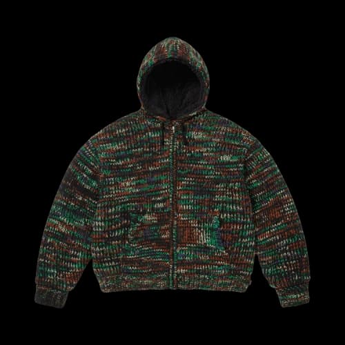 Supreme Faux Shearling Lined Zip Up Hooded Sweater 'Green MéLange'