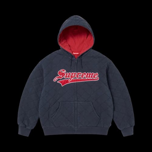 Supreme Quilted Zip Up Hooded Sweatshirt 'Navy'