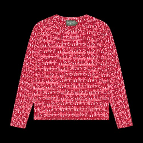 Denim Tears Larmes De Jean Jacquard Long Sleeve Tee 'Red'