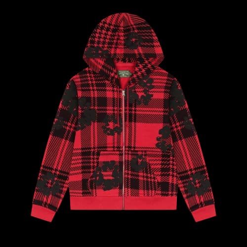 Denim Tears Plaid Cotton Wreath Zip Hoodie 'Red'
