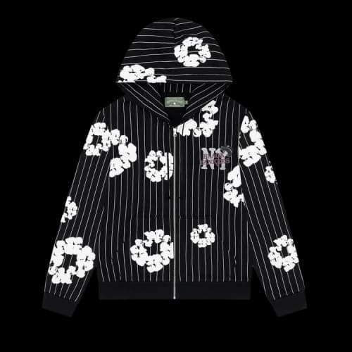 Denim Tears Pinstripe Wreath Zip Hoodie 'Black'