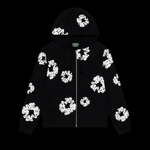 Denim Tears Rhinestone Cotton Wreath Zip Hoodie 'Black'