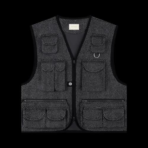 Aimé Leon Dore Wool Herringbone Fishing Vest 'Charcoal'