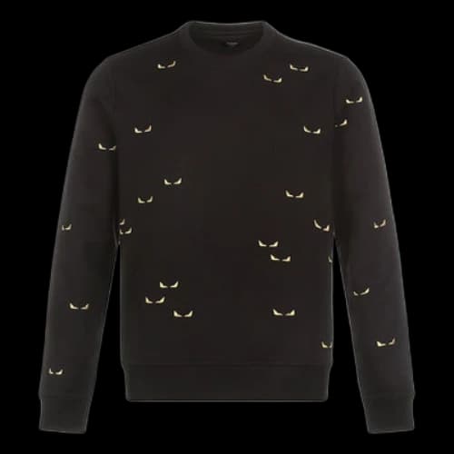 FENDI Small Eye Embroidered Fleece Lined Round Neck Long Sleeves Black
