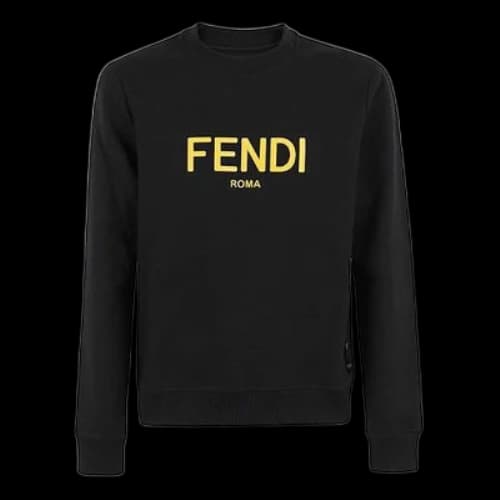 FENDI Logo Printing Round Neck Pullover Long Sleeves Sports Black