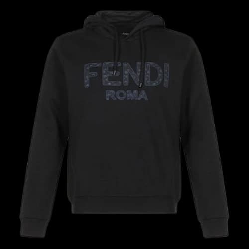 FENDI Logo Embroidered Cotton Fleece Lined Solid Color Black