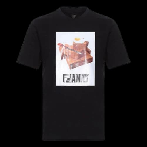 FENDI Printing Pattern Cotton Round Neck Short Sleeve Black