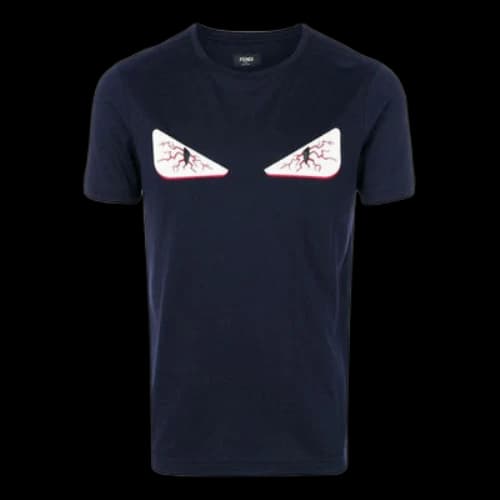 FENDI SS21 Solid Color Brand Printing Round Neck Short Sleeve Navy Blue T-Shirt