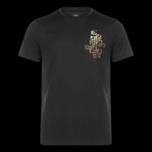 FENDI Cotton Round Neck Short Sleeve Black T-Shirt