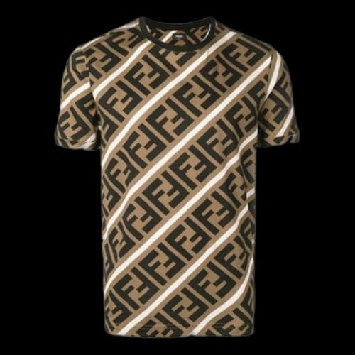 FENDI SS21 FF Pattern Colorblock Printing Short Sleeve Brown T-Shirt