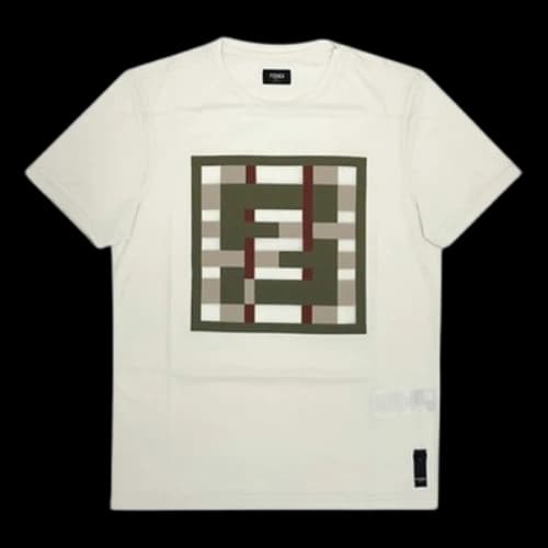 FENDI FF Geometry Pattern Cotton Round Neck Short Sleeve White