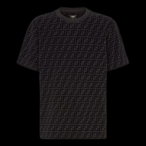 FENDI Full Print F Black Brown Logo Printing Short Sleeve Black T-Shirt