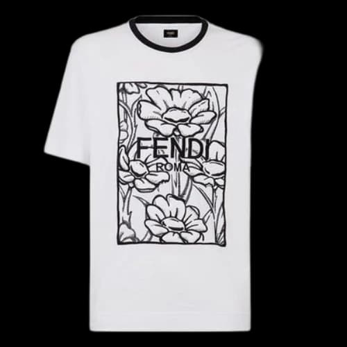 FENDI Series Flowers Printing Round Neck Short Sleeve White