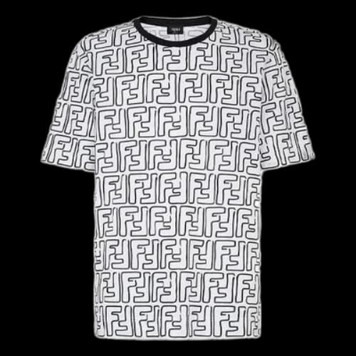 FENDI Series FF Printing Round Neck Loose Short Sleeve Black White Colorblock