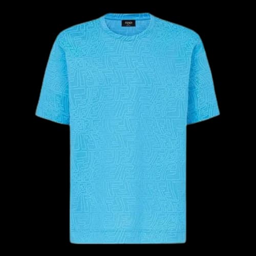 FENDI FW21 F Pattern Printing Round Neck Short Sleeve Light Blue T-Shirt