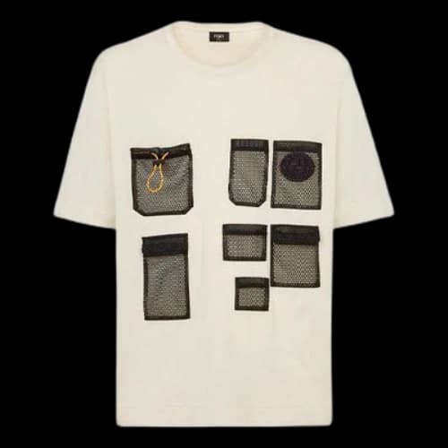FENDI FW21 Mesh Pocket Cotton Short Sleeve White T-Shirt