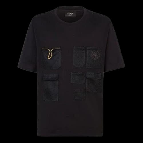 FENDI FW21 Mesh Pocket Cotton Short Sleeve Black T-Shirt
