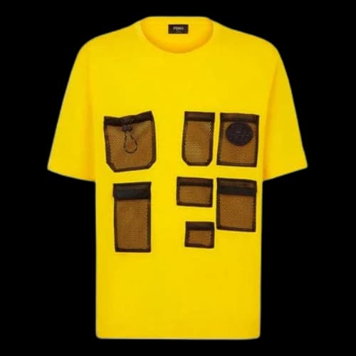 FENDI FW21 Mesh Pocket Cotton Short Sleeve Yellow T-Shirt