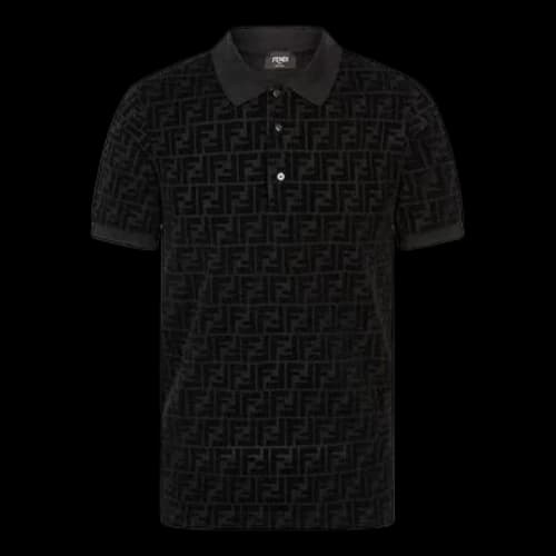 FENDI FF Alphabet Dark Pattern Printing Short Sleeve Black Polo Shirt