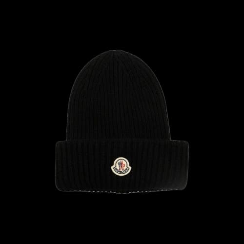 Moncler Wool Logo Patch Beanie Hat 'Black'