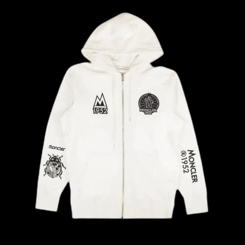 Moncler Zip Up 1952 Logo Hoodie Sweatshirt 'White'