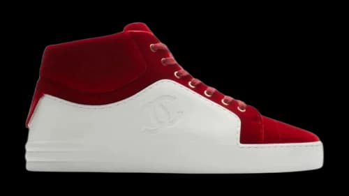 Chanel CC High Velvet Sneaker White Red