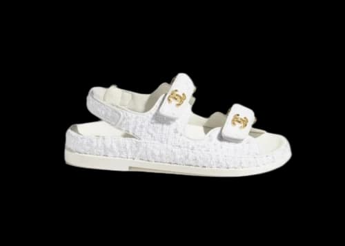 Chanel Tweed Sandal White Cotton