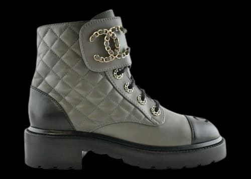 Chanel Quilted Combat Boot Grey Leather