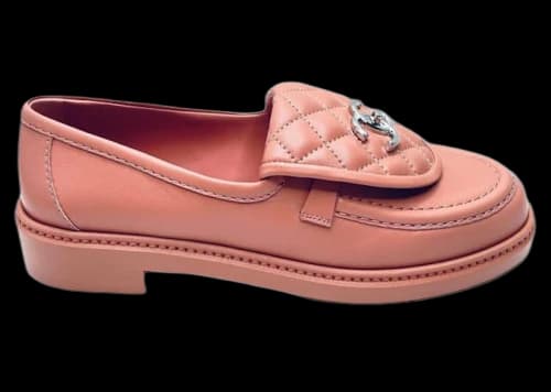 Chanel Quilted Tab Loafers Pink Leather