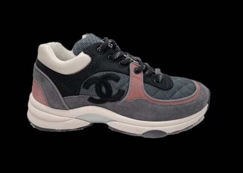 Chanel Low Top Trainer Grey Pink Suede