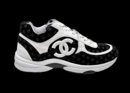 Chanel CC Embossed Logo Black White Suede
