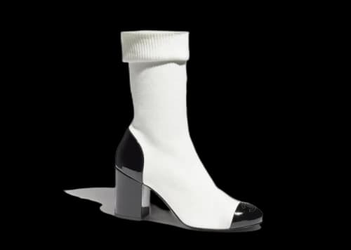 Chanel CC 80mm Ankle Boots White Black Knit