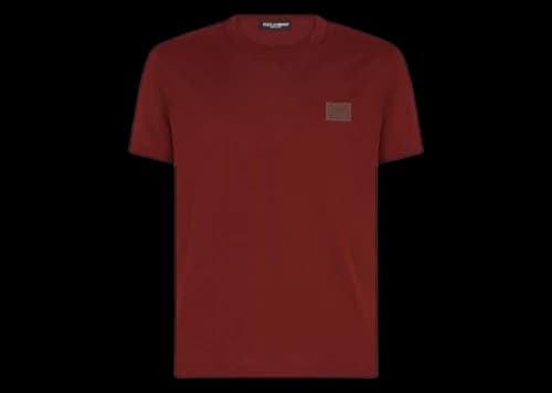 Dolce & Gabbana Cotton Branded Plate V-Neck T-shirt Bordeaux