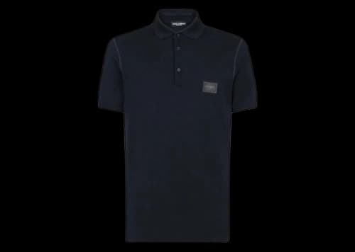 Dolce & Gabbana Cotton Pique Branded Plate Polo Shirt Blue