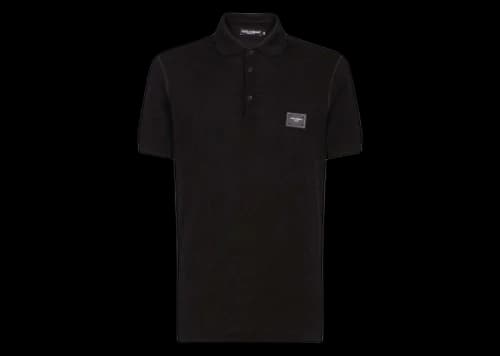 Dolce & Gabbana Cotton Pique Branded Plate Polo Shirt Black