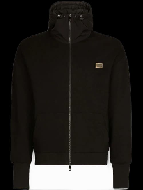 Dolce & Gabbana Logo-Plaque Hooded Jacket Black