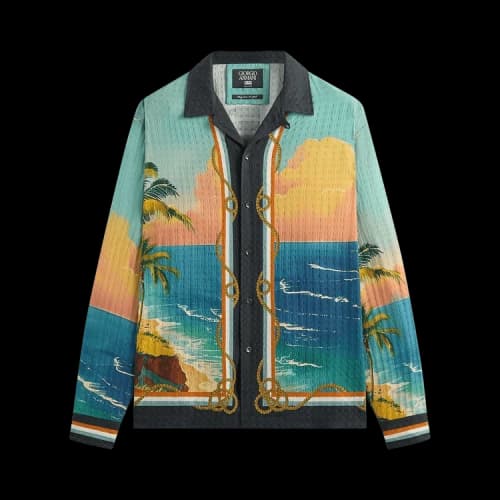 Kith x Giorgio Armani Ornamental Print Long Sleeve Thompson Camp Collar Shirt 'Multi'