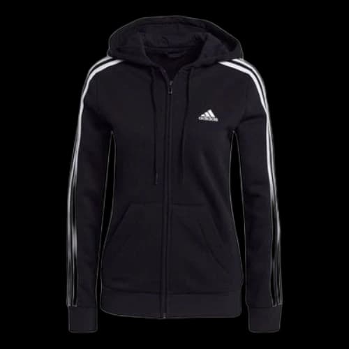 adidas Essentials Fleece 3-Stripes Full-Zip Hoodie Asia Sizing 'Black White' (Women's)