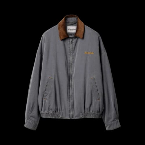 Miu Velvet Collared Chambray Jacket 'Grey'