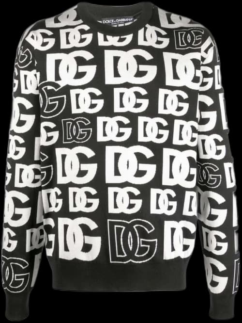 Dolce & Gabbana Intarsia-Logo Crew-Neck Jumper Black/White