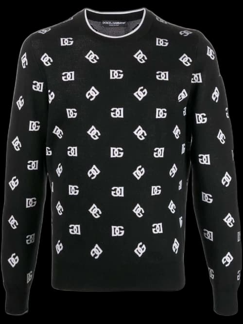 Dolce & Gabbana Logo-Print Fine-Knit Jumper Black/White