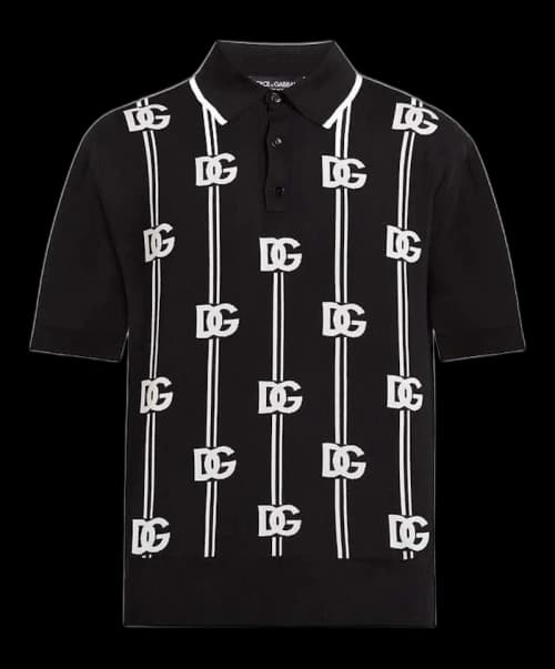 Dolce & Gabbana Logo-Print Knitted Polo Black/White