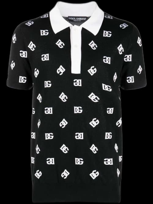 Dolce & Gabbana Monogram Knitted Polo Black/White