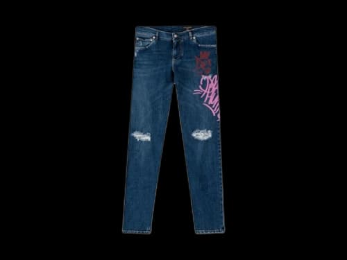 Dolce & Gabbana Distressed Graffiti-Printed Skinny Jeans Blue