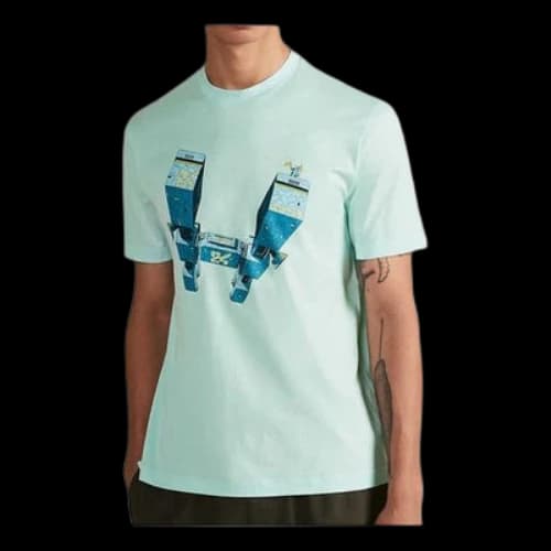 HERMES Pattern Printing Round Neck Pullover Short Sleeve Green